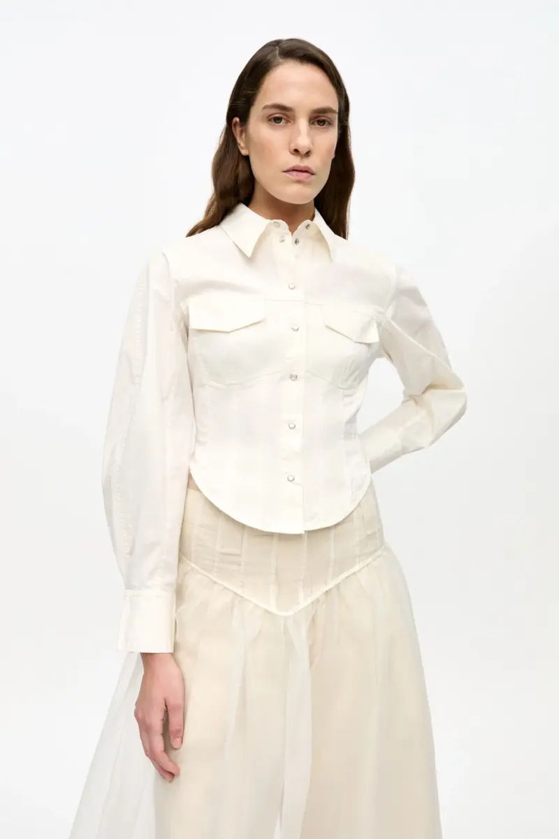 Camisa corsé de algodón elástico lavado marfil