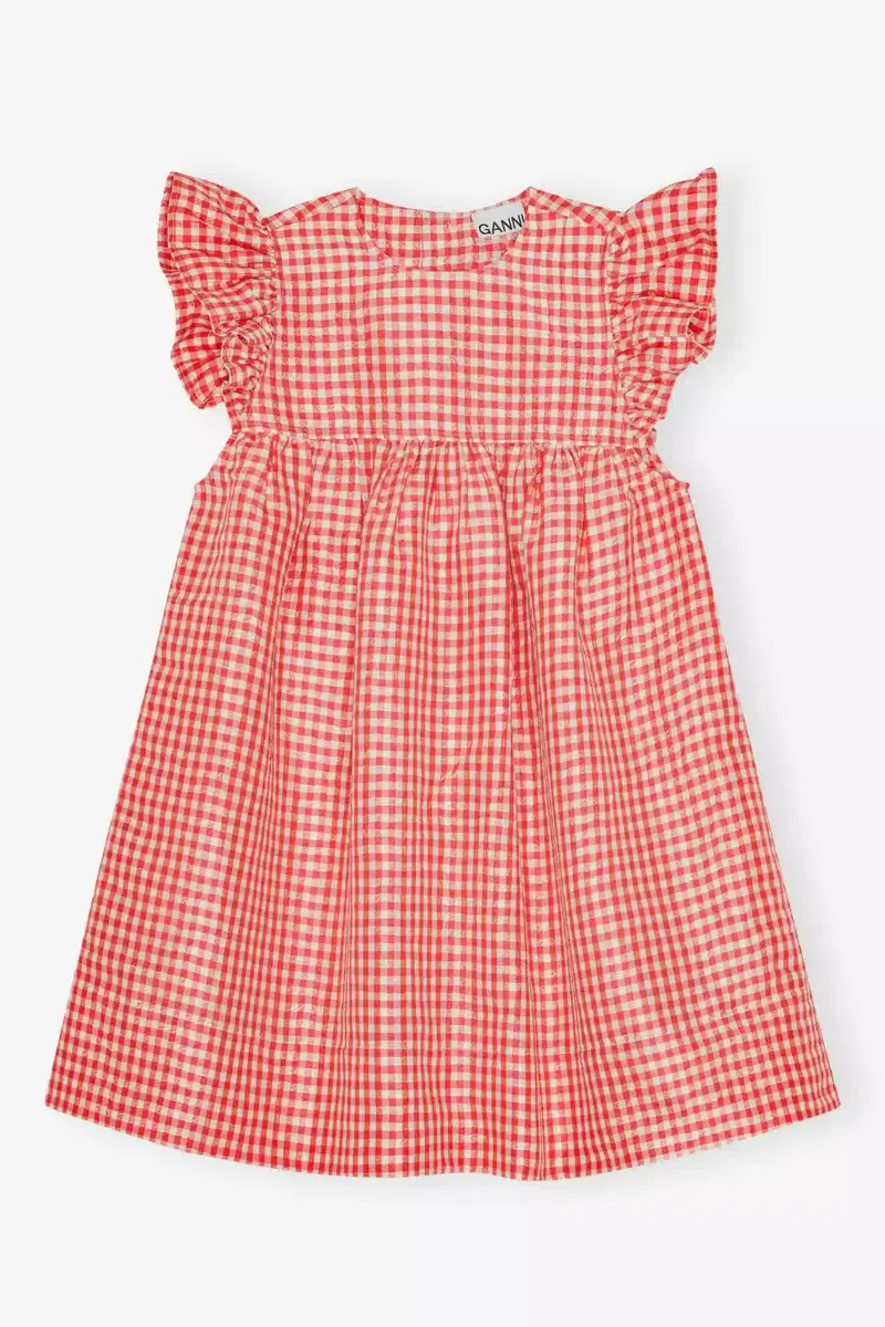 Vestido rojo de tafetán arrugado a cuadros Vestido rojo de tafetán arrugado a cuadros