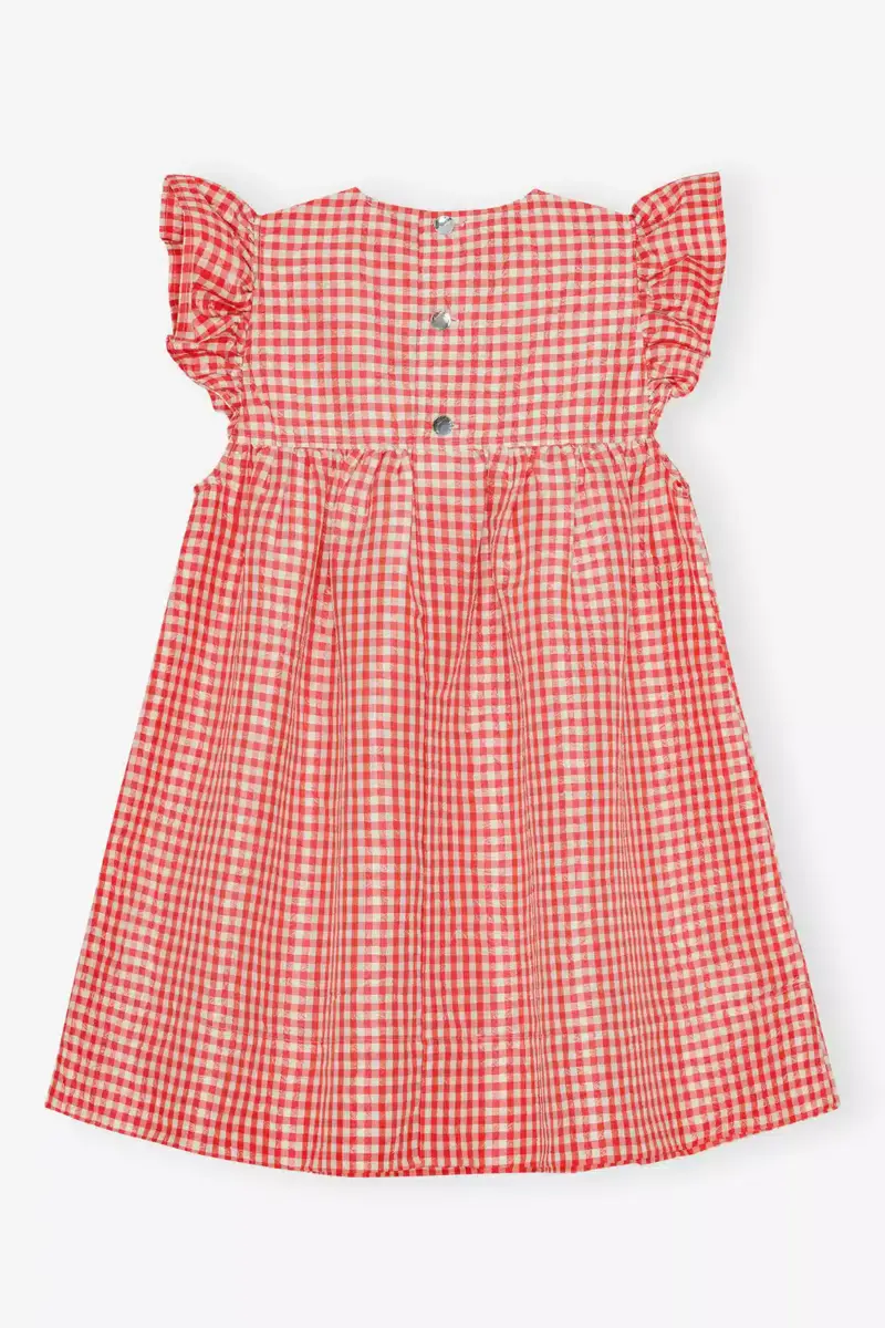 Vestido rojo de tafetán arrugado a cuadros Vestido rojo de tafetán arrugado a cuadros