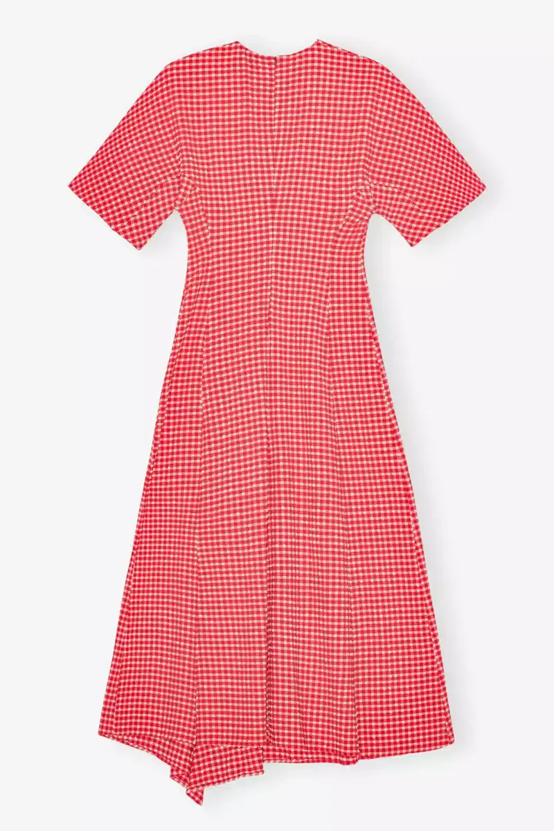 Vestido rojo elástico de seersucker con abertura