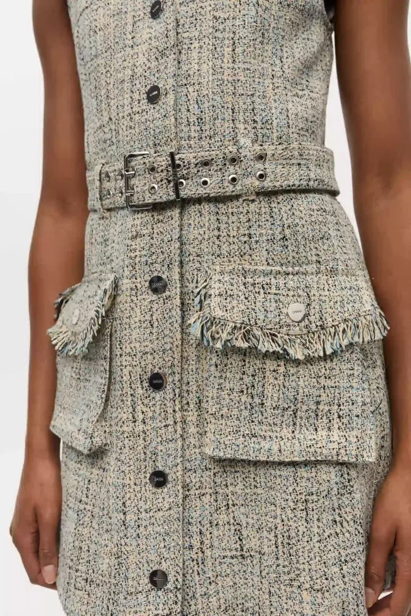 Vestido sin mangas con cinturón de tweed Vestido sin mangas con cinturón de tweed
