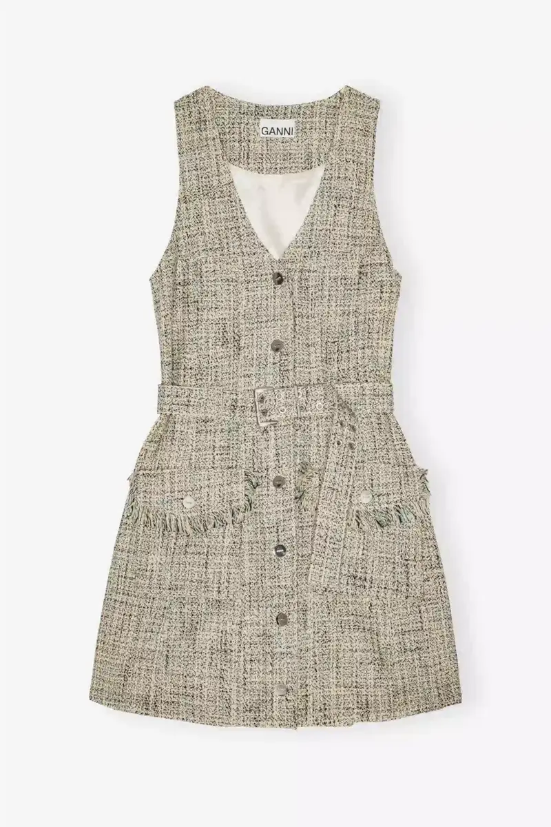 Vestido sin mangas con cinturón de tweed Vestido sin mangas con cinturón de tweed